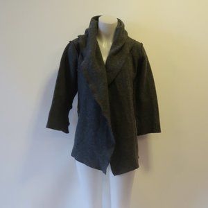 *Womens Gender Bias Gray Virgin Wool Asymmetric Hooded Open Cardigan Sweater S